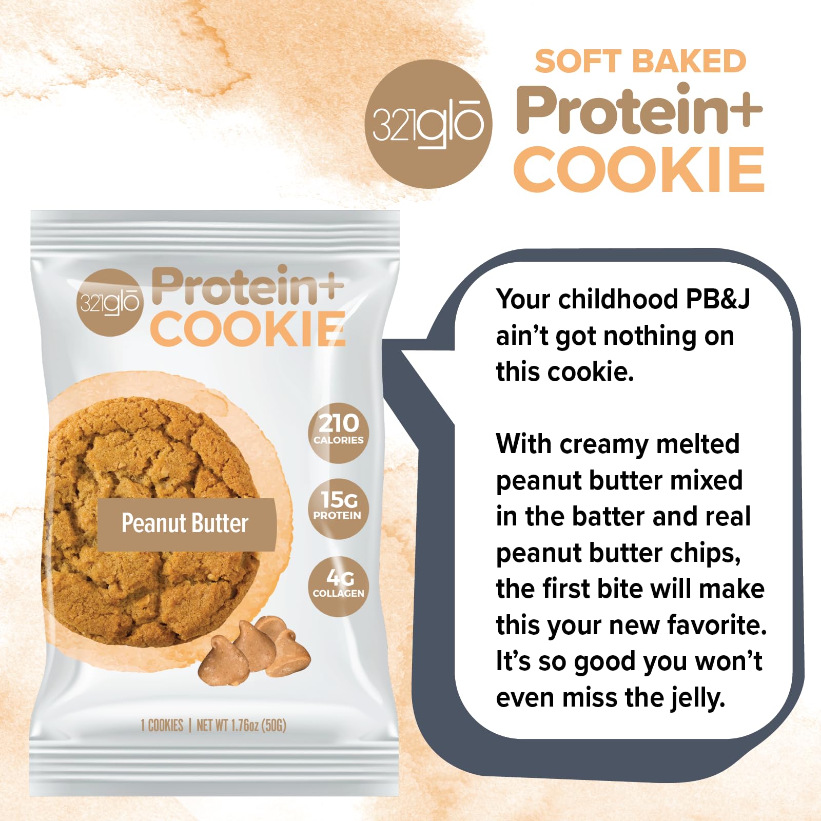 321glo Protein+ Cookies on the go in desk or bag setting for convenience.