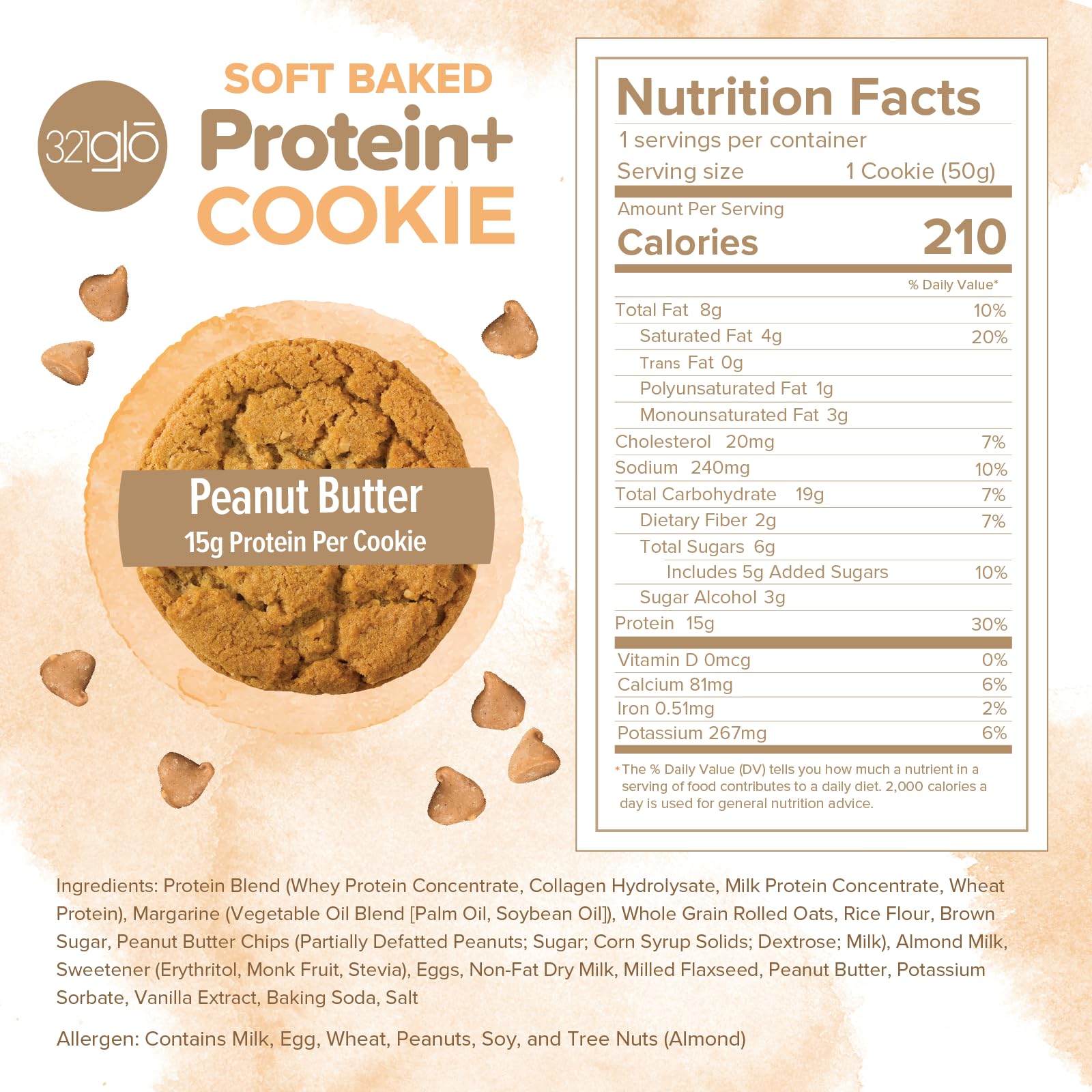 321glo Protein+ Cookies soft texture close-up shows chewy, bakery-like bite.