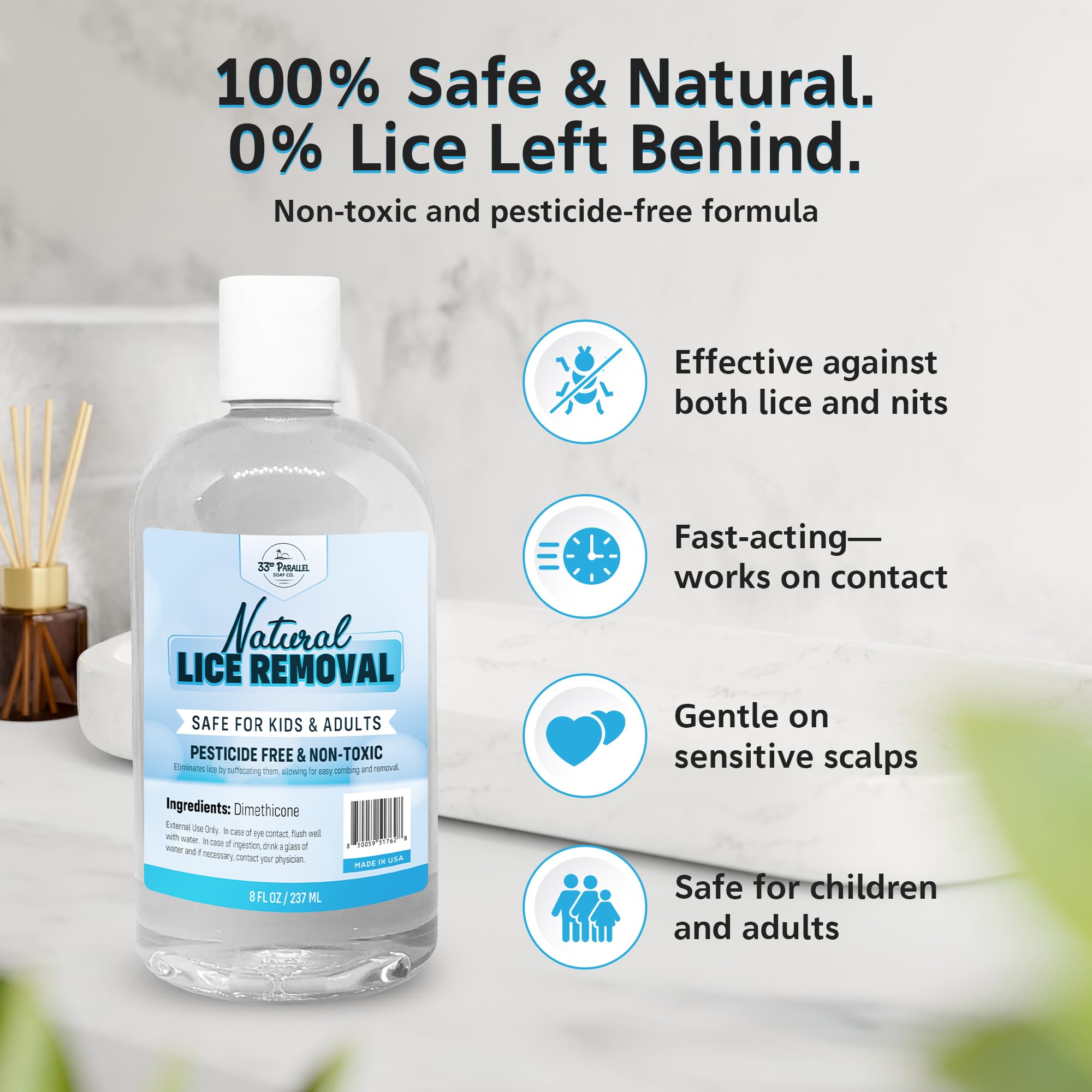 33RD PARALLEL SOAP CO lice-comb-closeup demonstrates precise combing for thorough treatment.