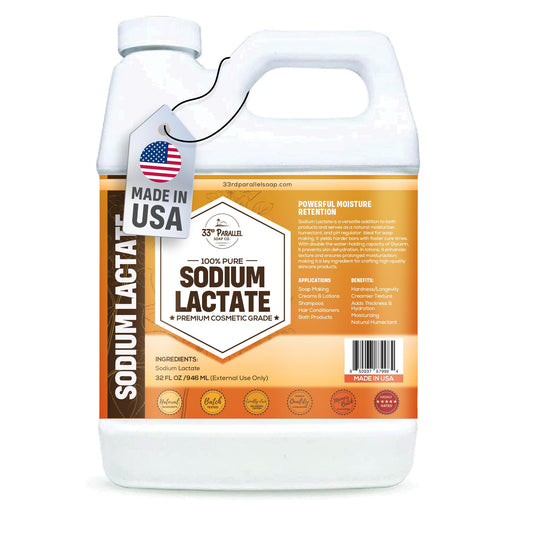33rd Parallel Sodium Lactate 60% bottle for soap making and moisturized skin.