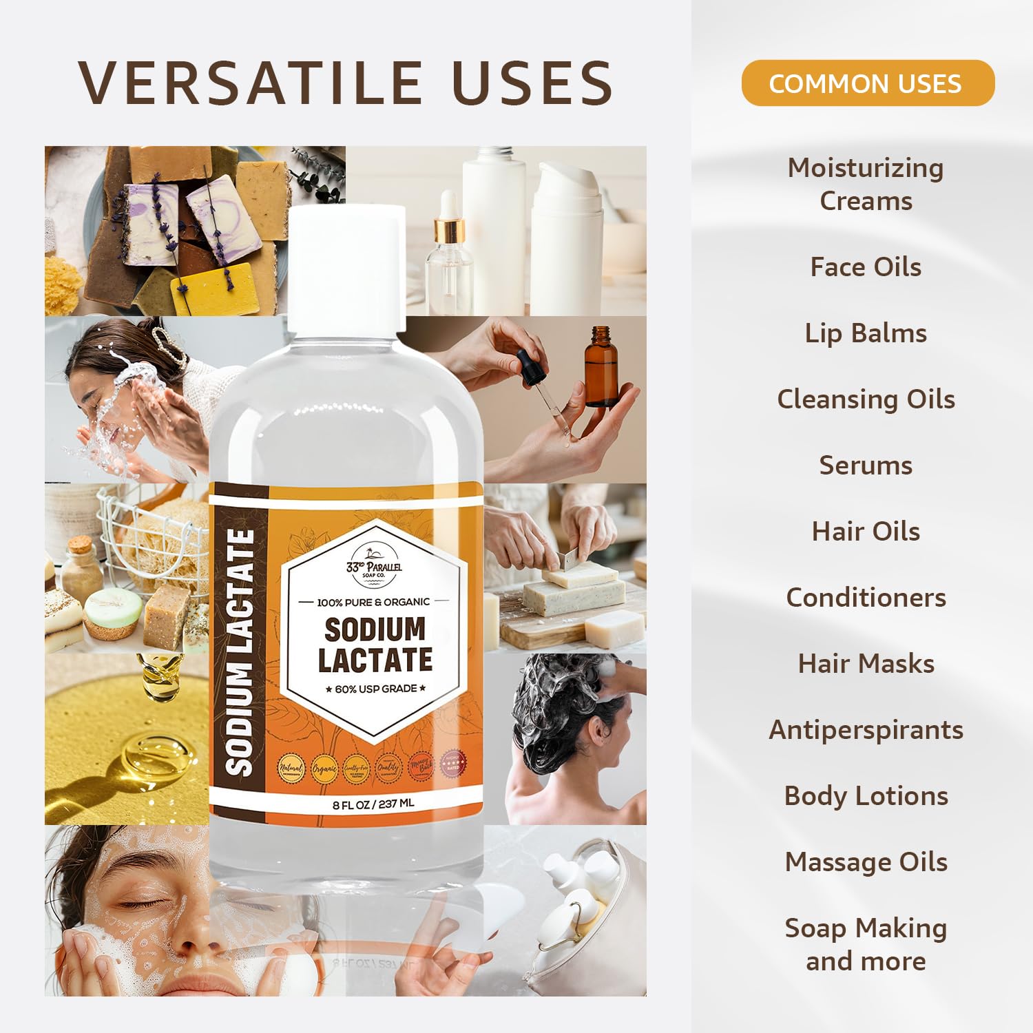 Pourable 60% sodium lactate from 33rd Parallel supports quicker soap hardening.