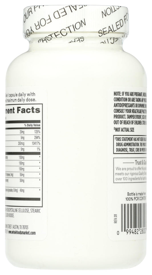 365 by Whole Foods Market B complex capsules close-up, energy support.