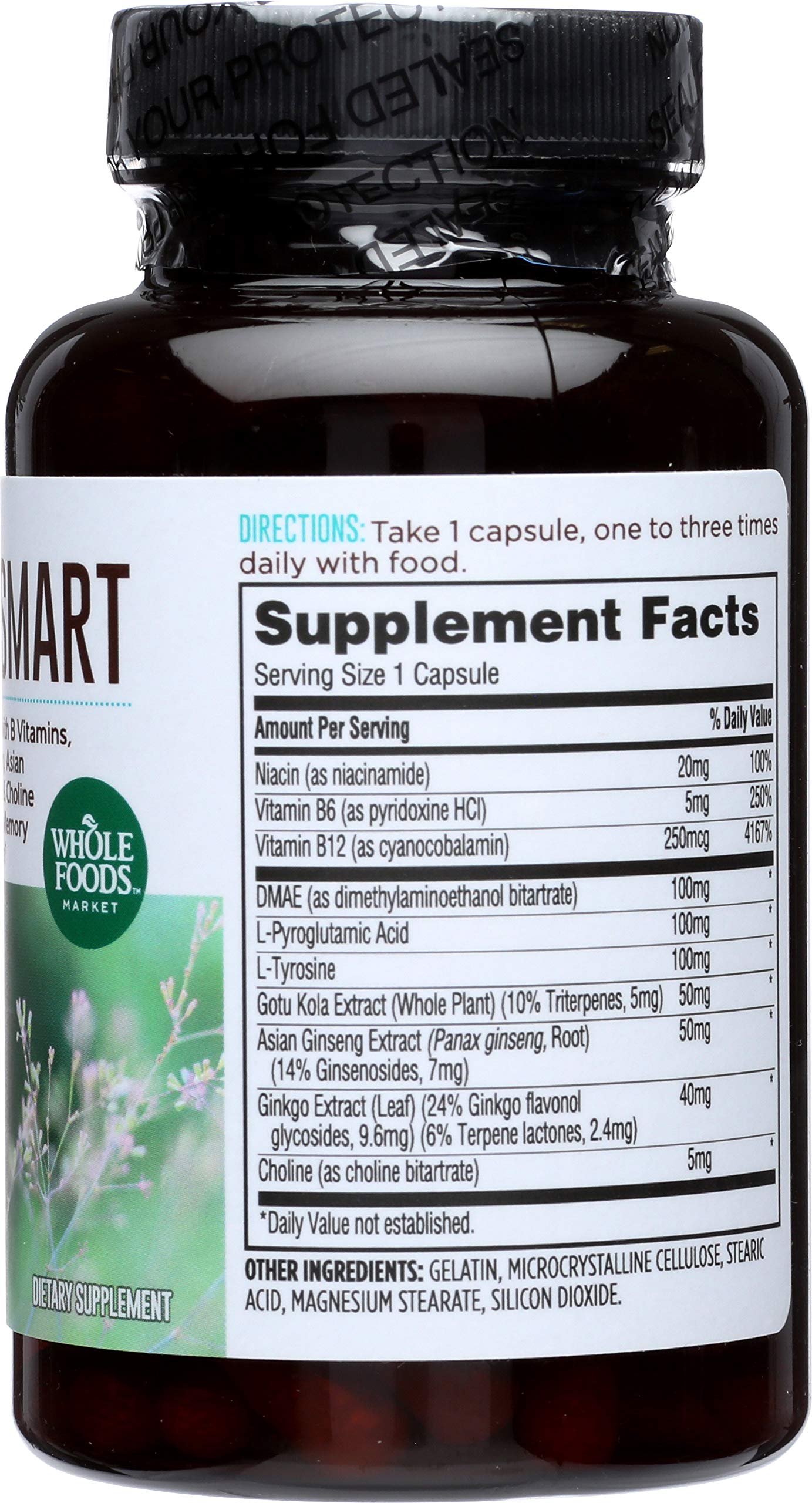 365 by Whole Foods Market Ginkgo capsules label, potential memory support.