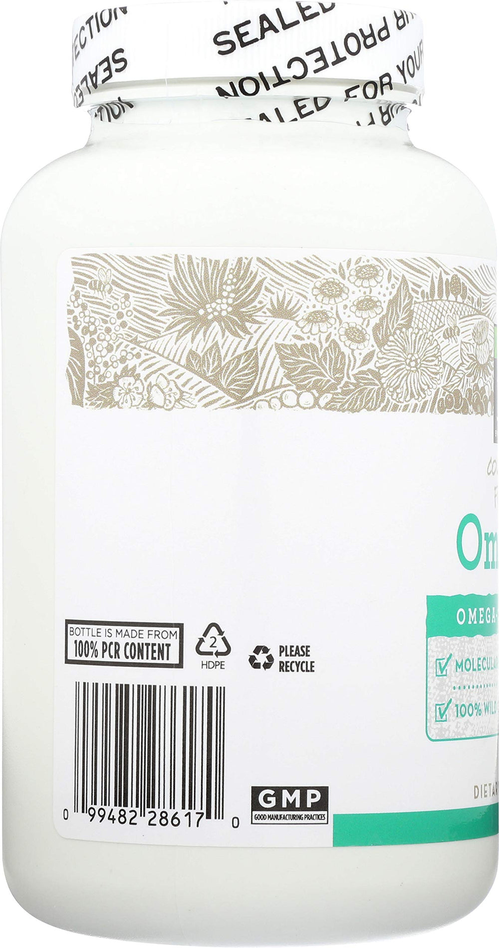 365 by Whole Foods Market Omega-3 Lemon bottle nutrition facts—clear serving details.