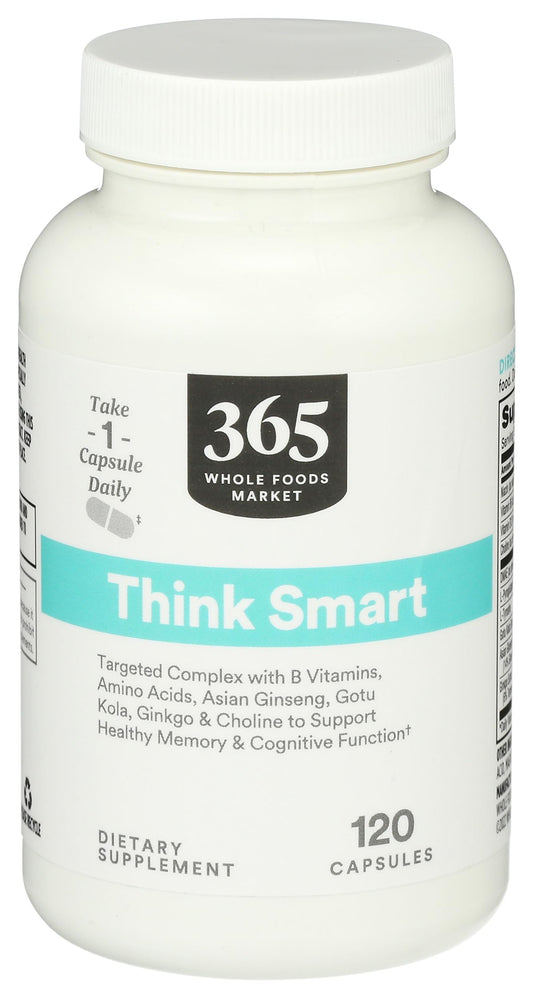 365 by Whole Foods Market Think Smart bottle front, B vitamins for daily focus.