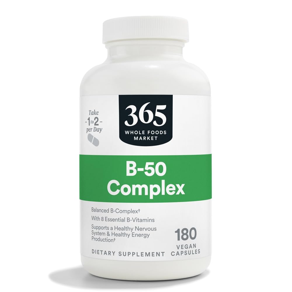 365 by Whole Foods Market Vitamin B-50 Complex bottle and capsules support energy
