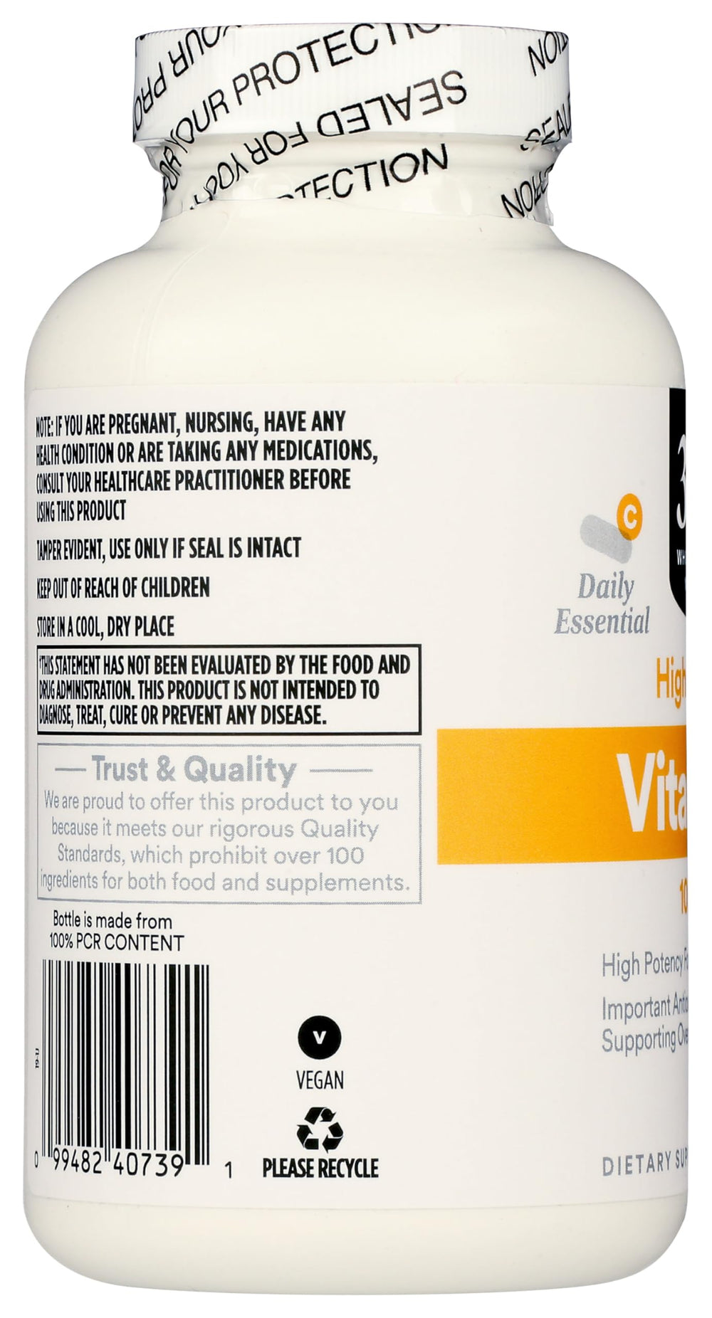 365 Vitamin C 1000mg bottle side highlighting high potency formula