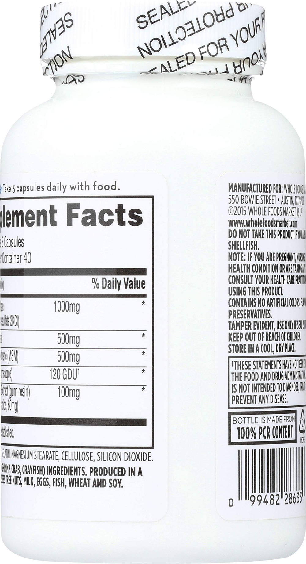 365 glucosamine chondroitin msm bottle on shelf suggests trusted, affordable wellness options.