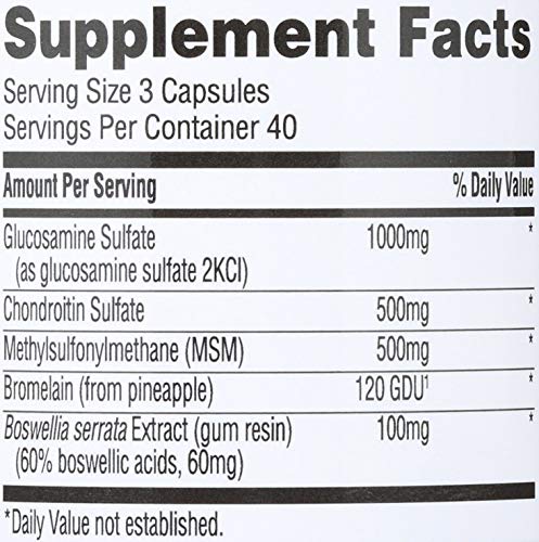 365 glucosamine chondroitin msm packaging highlights quality standards and clear ingredient listing.