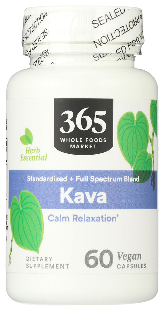 365 by Whole Foods Market Kava 60-count bottle front view for relaxing support
