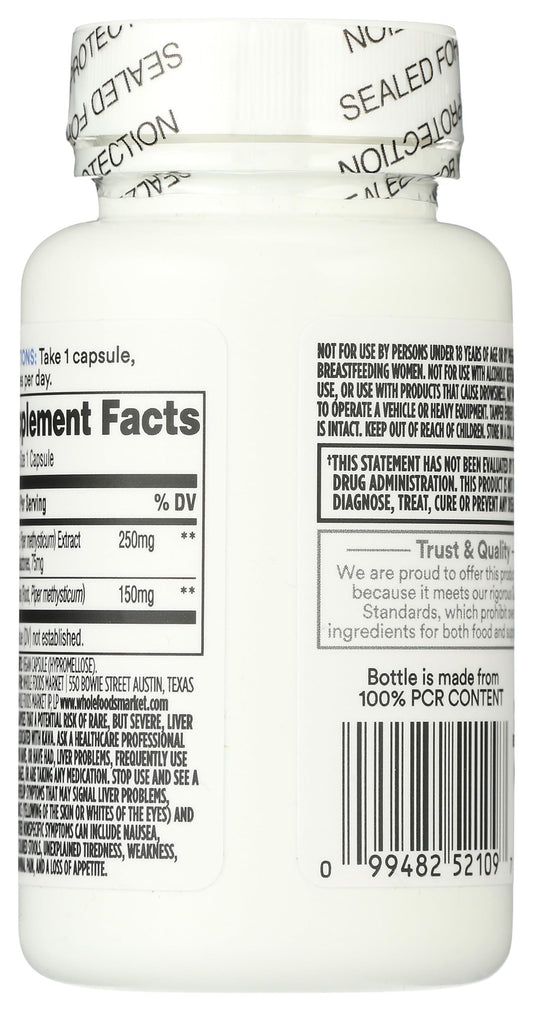365 by Whole Foods Market Kava label closeup showing standardized extract
