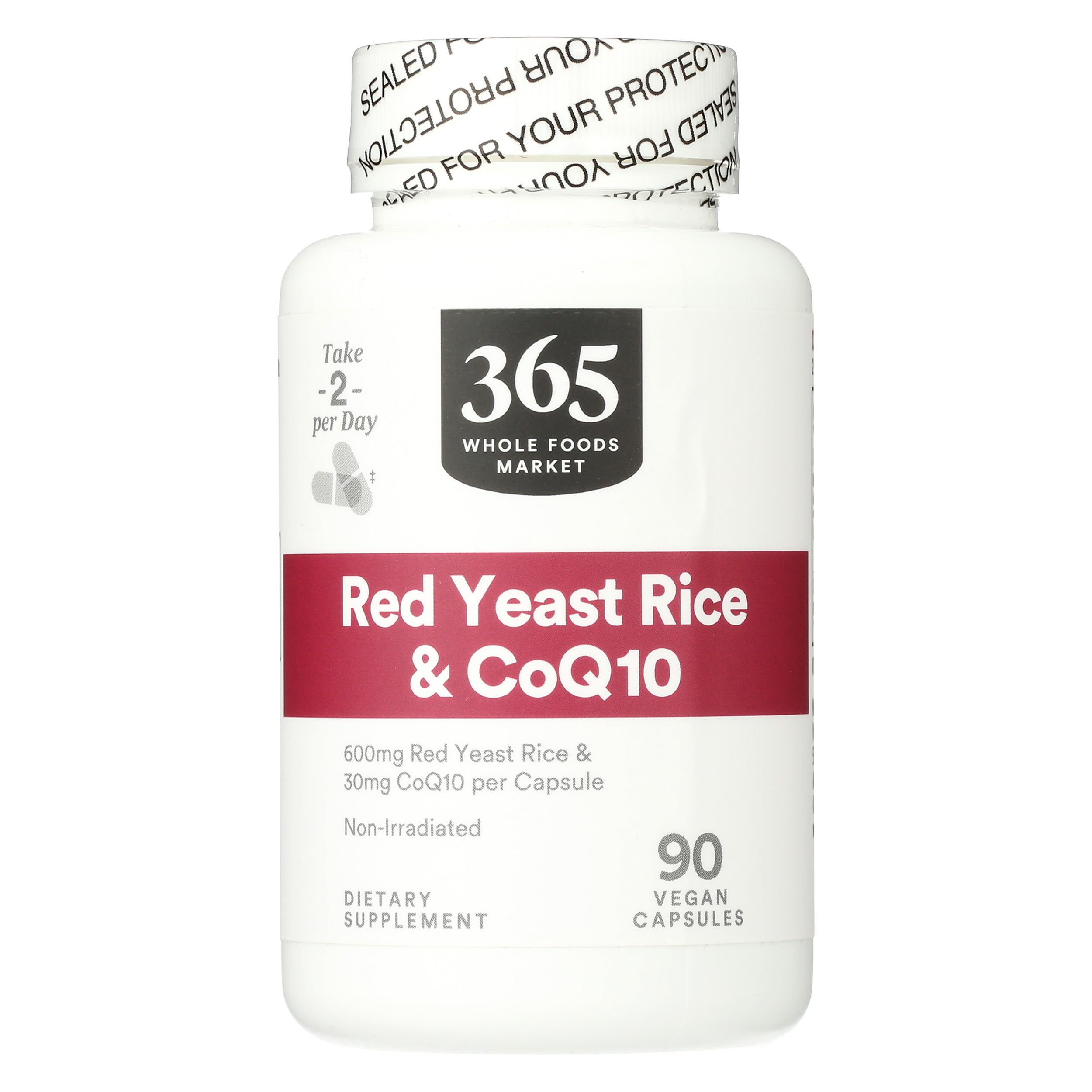 365 Red Yeast Rice with CoQ10 bottle on shelf supports daily wellness.