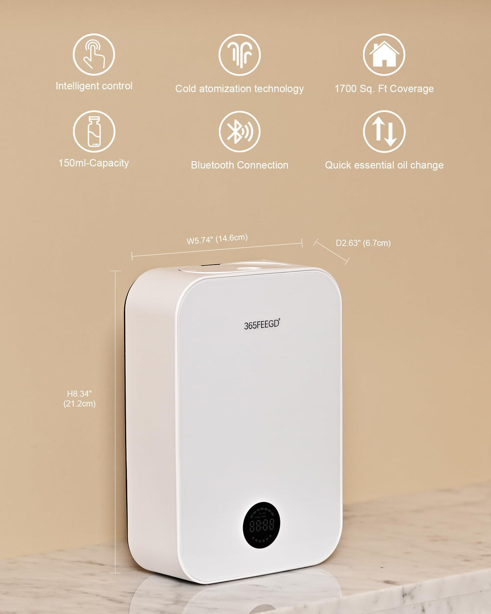 365FEEGD diffuser app control enables scheduling for seamless aromatherapy.
