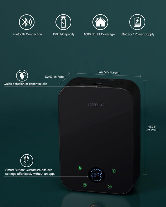365FEEGD waterless diffuser control panel with Bluetooth scheduling