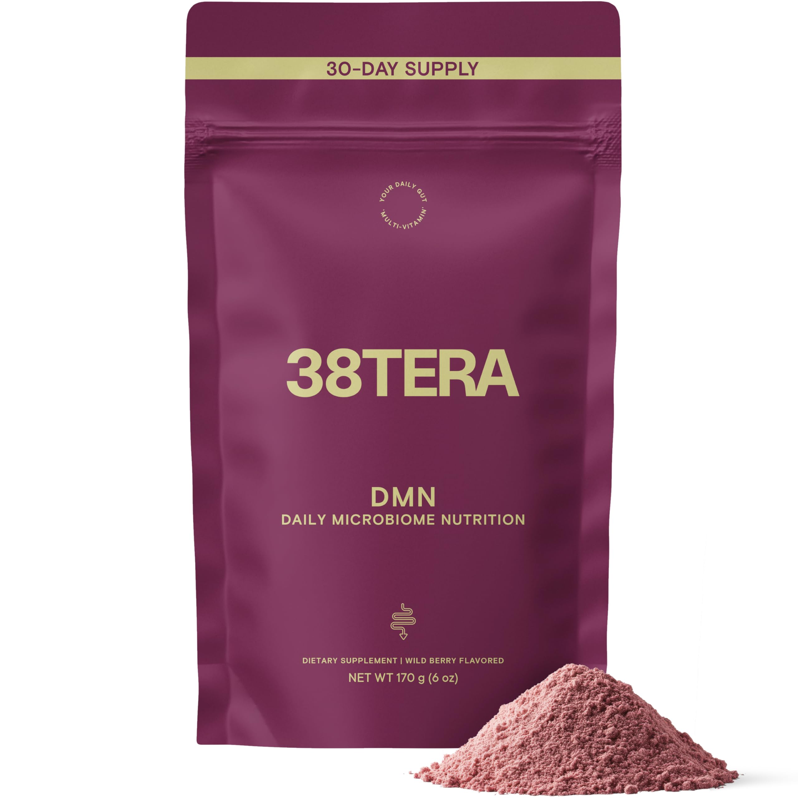 38TERA DMN bottle with scoop for daily fiber support.