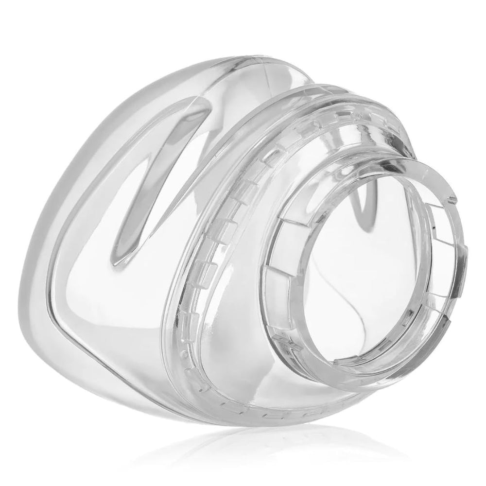 3B Medical Siesta nasal mask small clear, swivel elbow demonstrates full mobility during use.