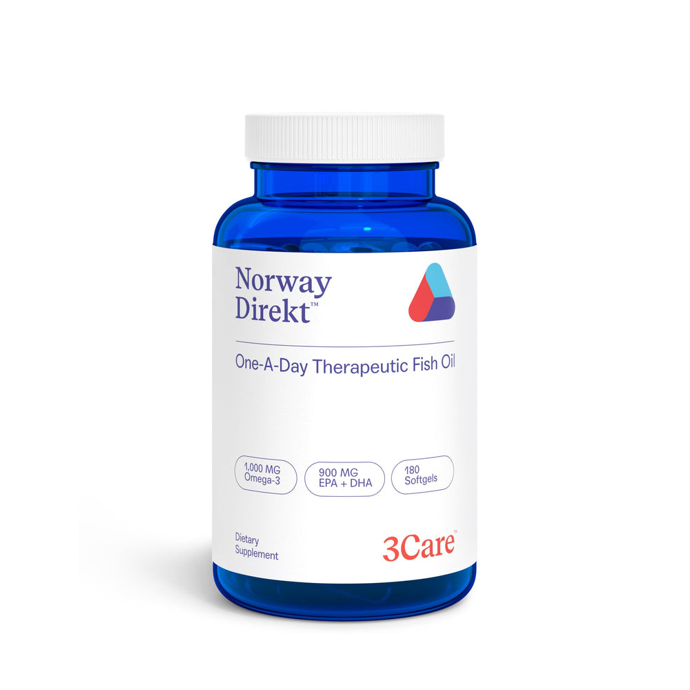 3Care Therapeutics Norway Direkt Omega-3 bottle with lemon flavor for daily omega-3.