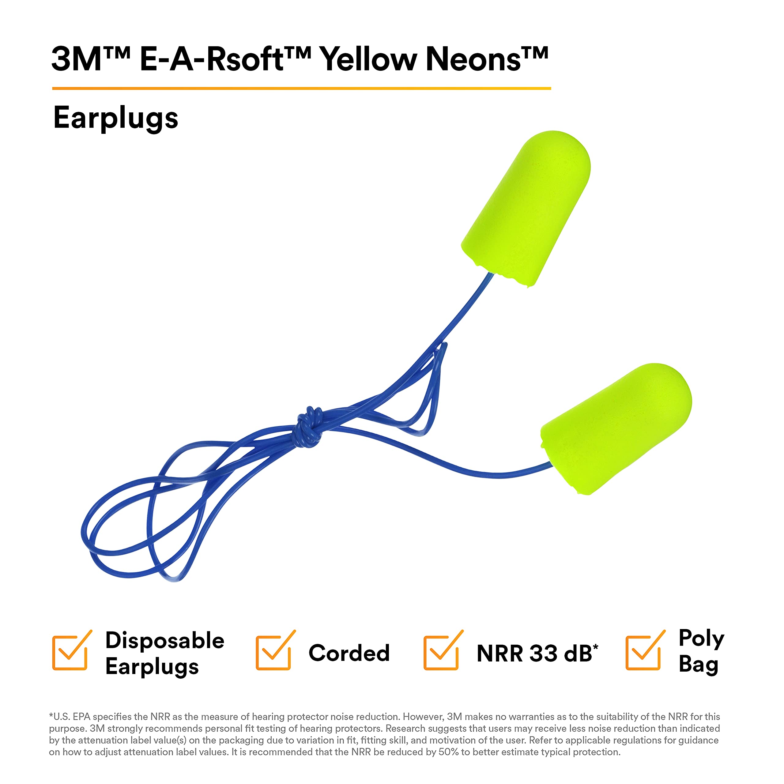 Poly bag storage for 3M E-A-Rsoft Yellow Neons earplugs