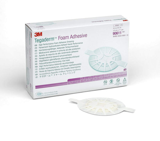 3M Tegaderm foam dressing, small oval, provides absorbent, breathable protection for contoured areas.