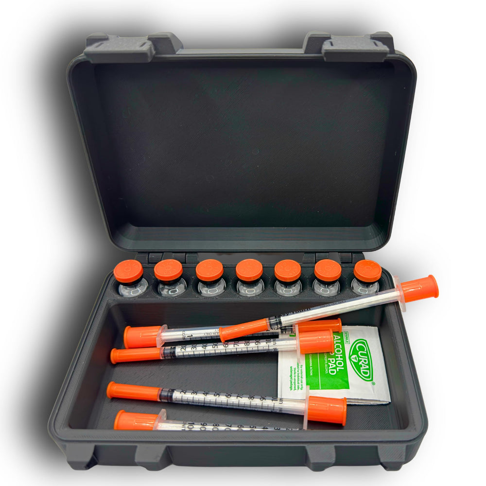 3ml vial storage case open compartment organizes syringes and alcohol wipes