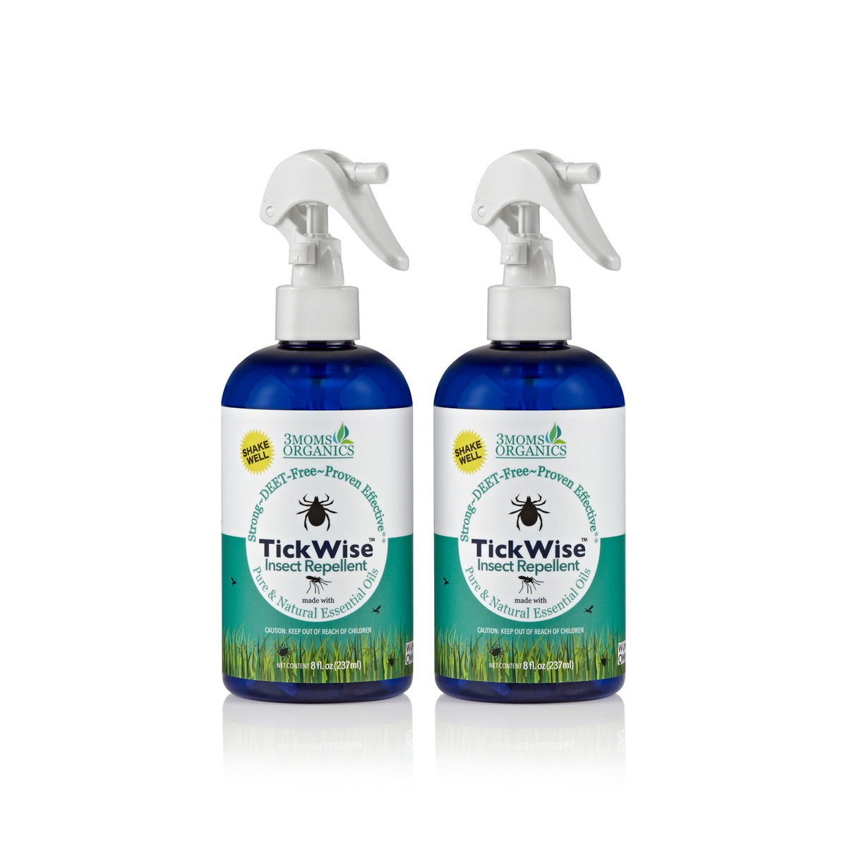 3MOMS ORGANICS TickWise bottle front showing DEET-free protection for outdoor family time.