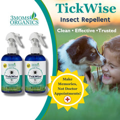 Forest hike scene featuring TickWise repelling insects.
