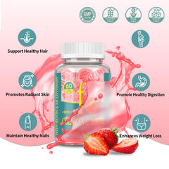 4 BIRDIES GOLF Collagen Gummies strawberry flavor close-up, a convenient wellness treat