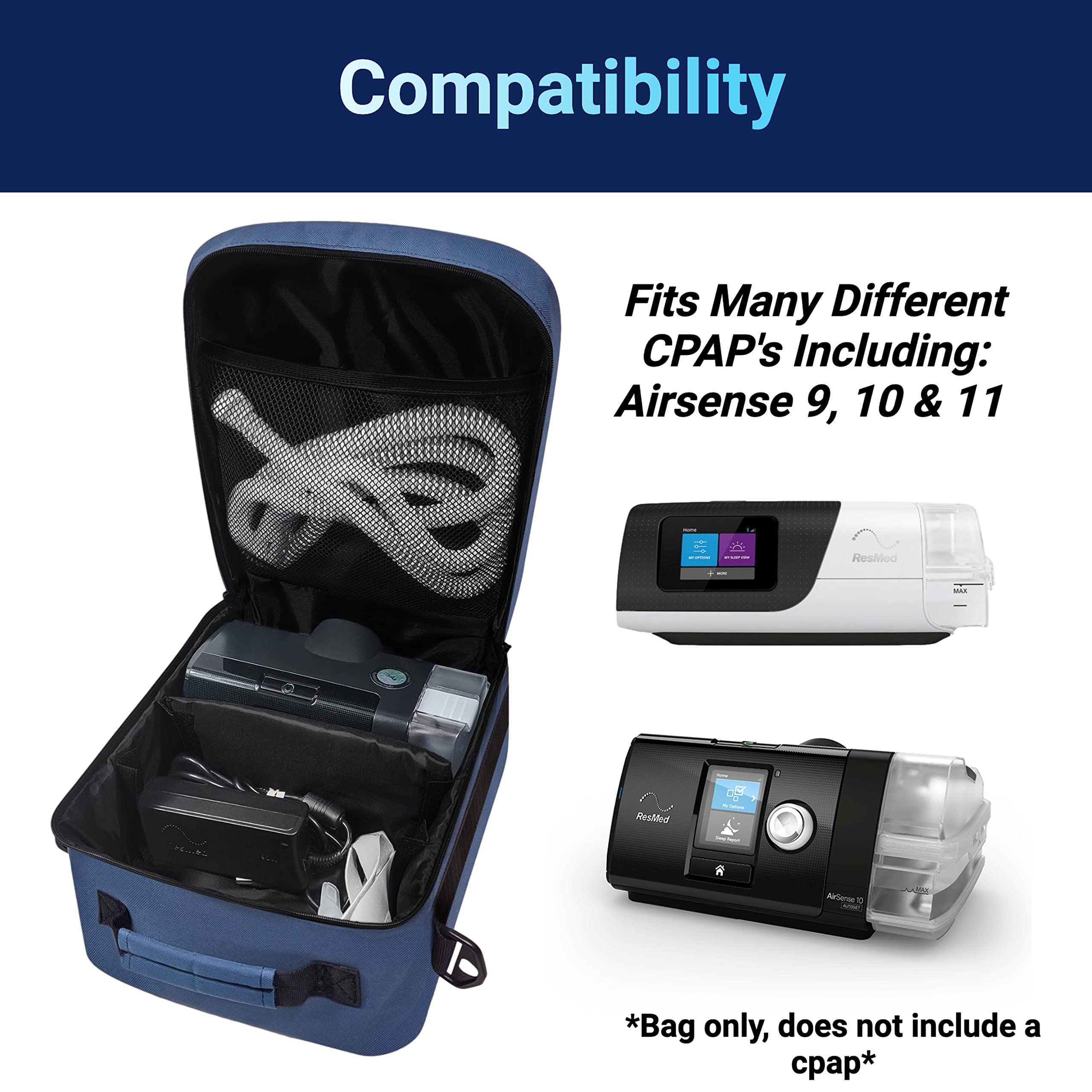 40Winkz CPAP travel bag front pocket holds keys and wallet.