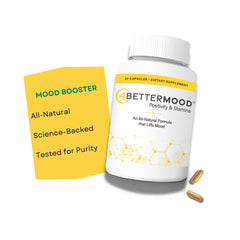 Closeup of 4BETTERMOOD capsules ready to swallow for mood support