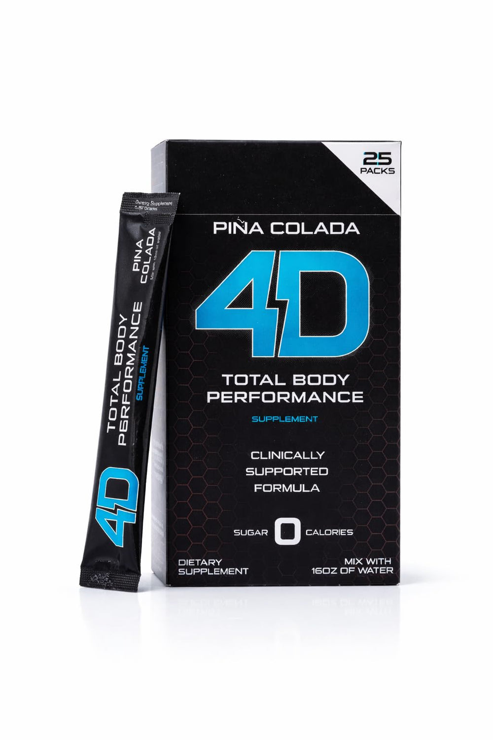 4D Clean Energy Pina Colada drink mix packet for quick energy.