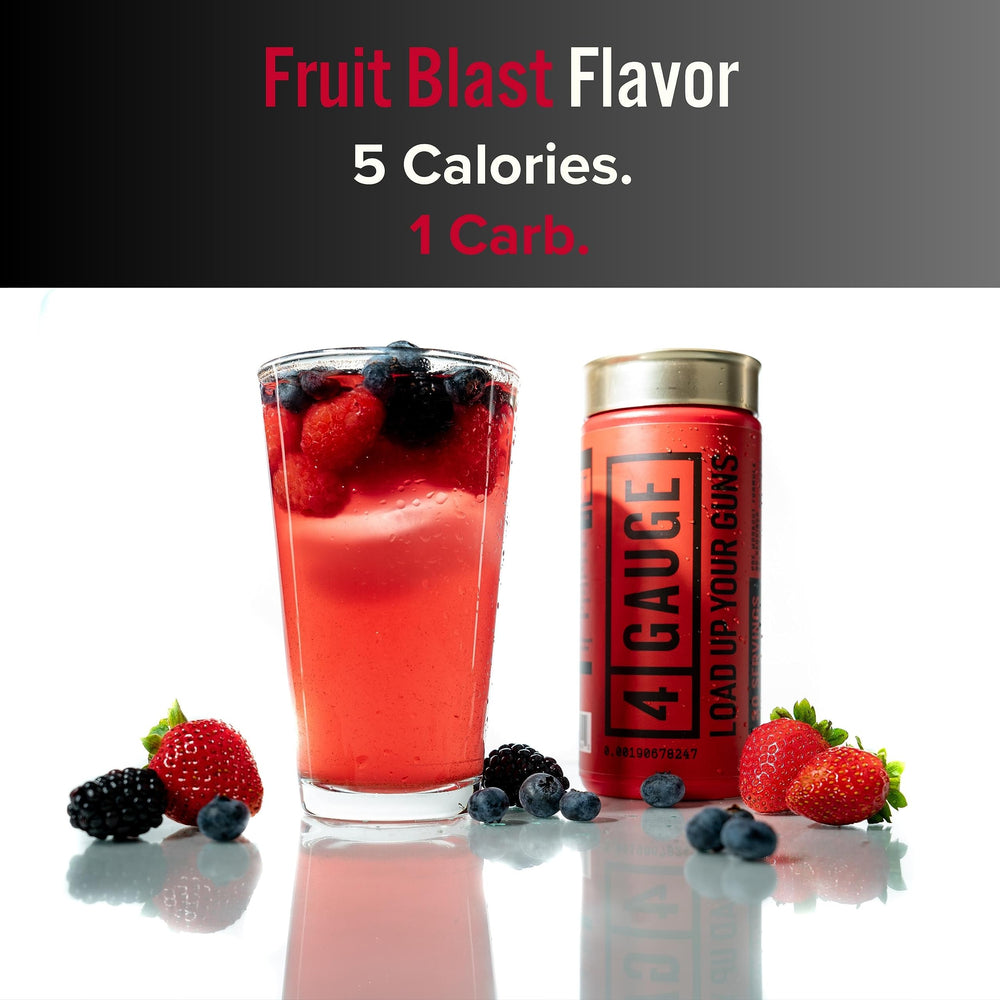 4 Gauge Fruit Blast scoop ready to mix for smooth energy without jitters