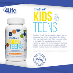 4Life RiteStart bottle and tablets on a kitchen counter for easy daily supplementation.