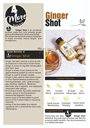 4MORE Ginger Lemon Honey Shot ingredients display highlighting ginger, lemon, honey.