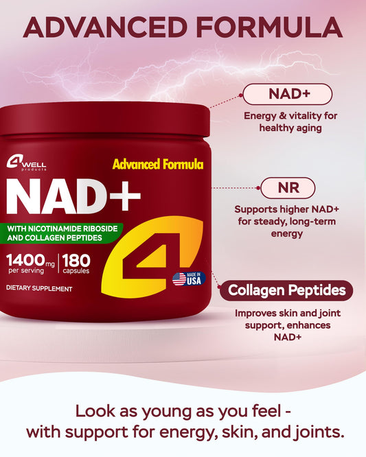 4Well Gotu Kola NAD Plus capsules on a white background highlighting daily energy.
