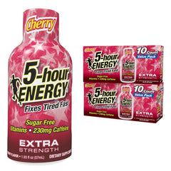 5-hour ENERGY extra strength cherry bottle for fast, zero-sugar energy on the go.