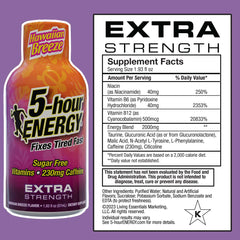 5-hour ENERGY Extra Strength Hawaiian Breeze pack shot highlighting 20-pack convenience.