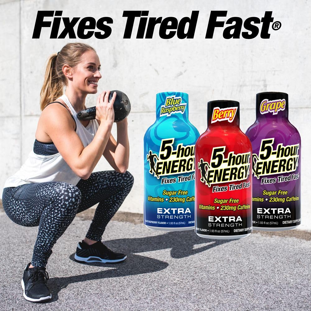 5-Hour ENERGY berry pour shows easy, fast energy on the fly.