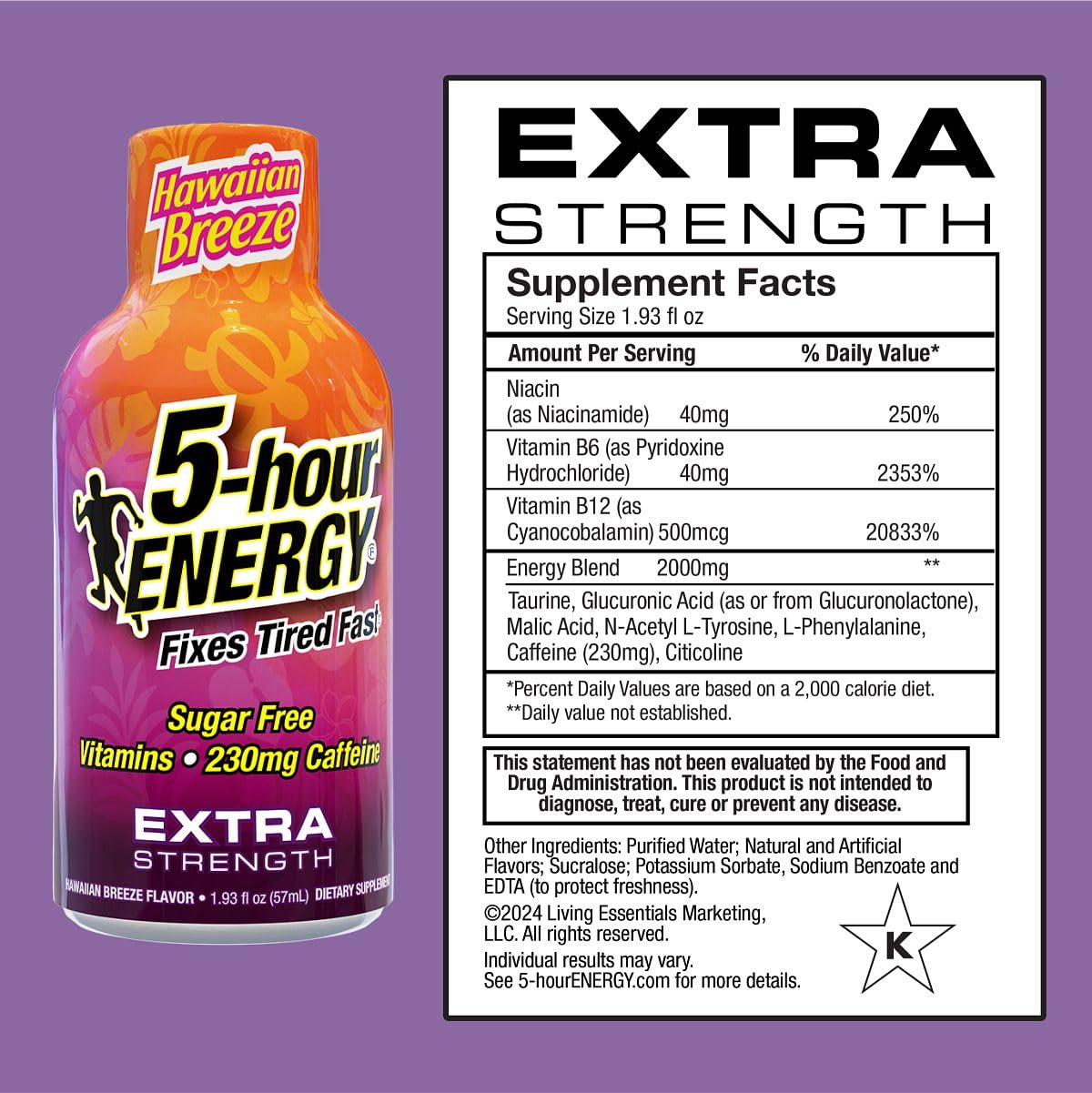 5-hour ENERGY Hawaiian Breeze shot bottle ingredients highlighted