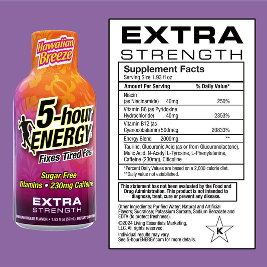 5-hour ENERGY Hawaiian Breeze shot bottle ingredients highlighted