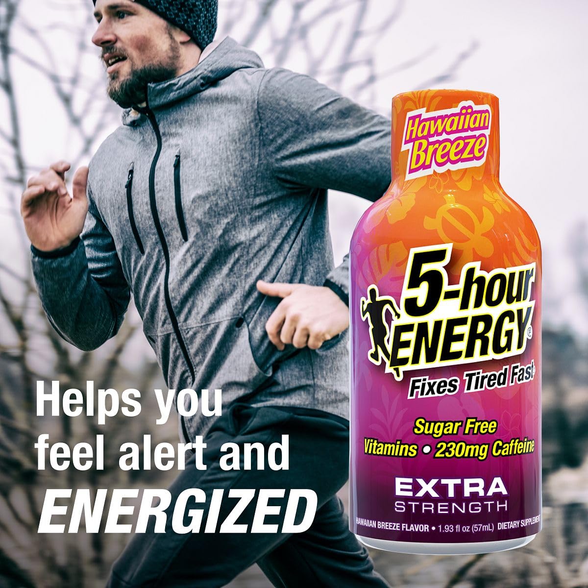 5-hour ENERGY Hawaiian Breeze zero sugar label for calorie-free focus
