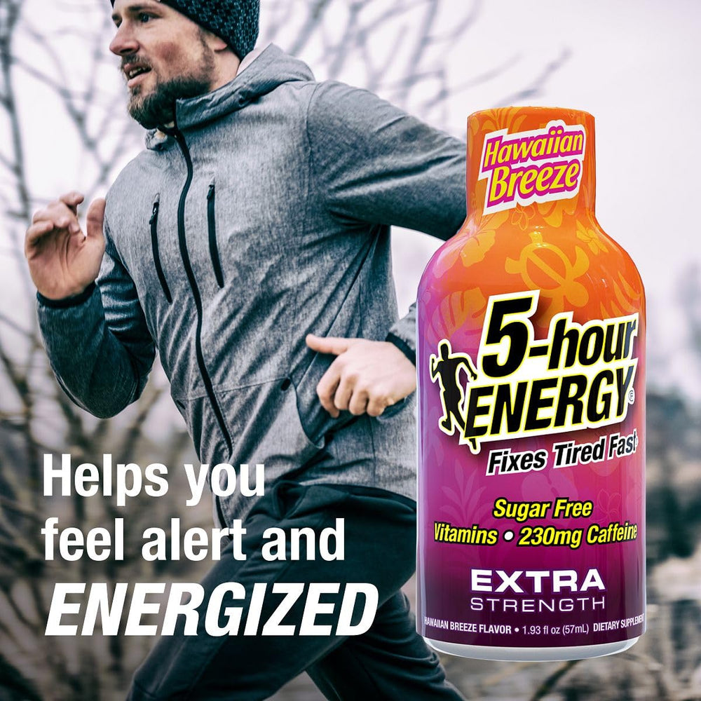 5-hour ENERGY Hawaiian Breeze zero sugar label for calorie-free focus