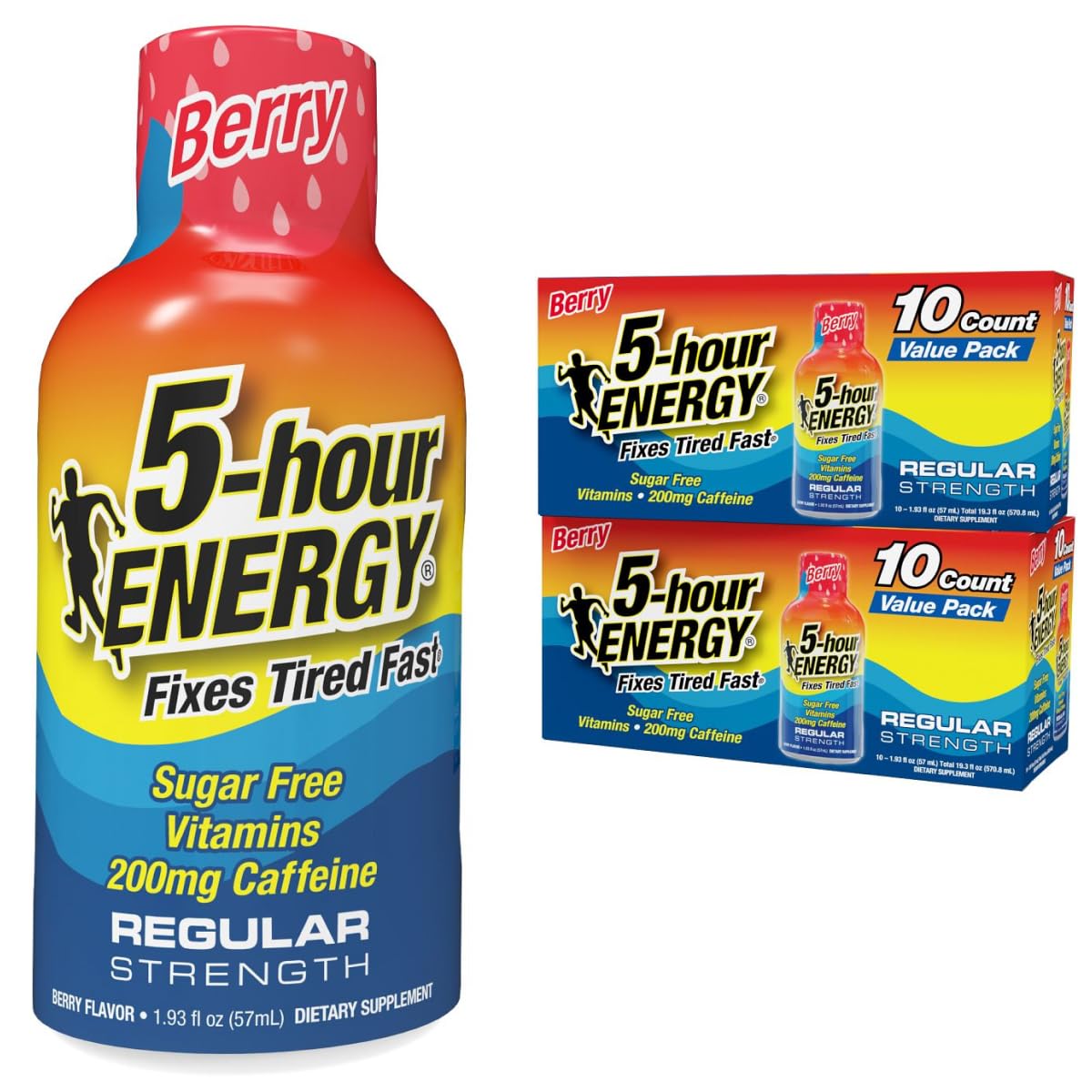 5-hour ENERGY Regular Strength bottle front view offering quick, clean energy.