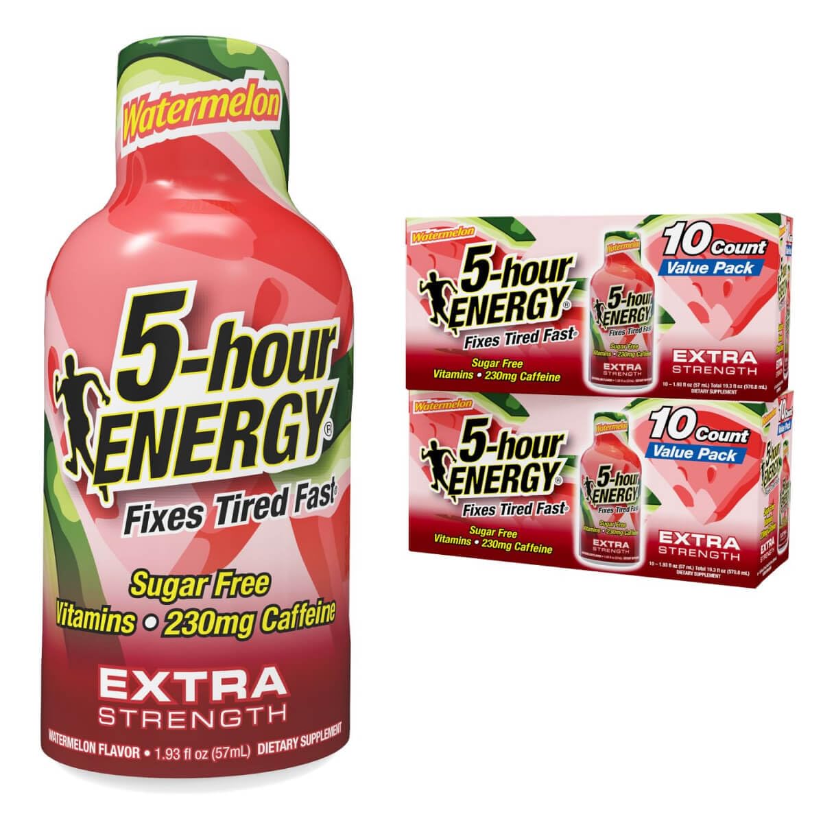 5-hour ENERGY Watermelon Shot compact bottle for quick, zero-calorie energy boost