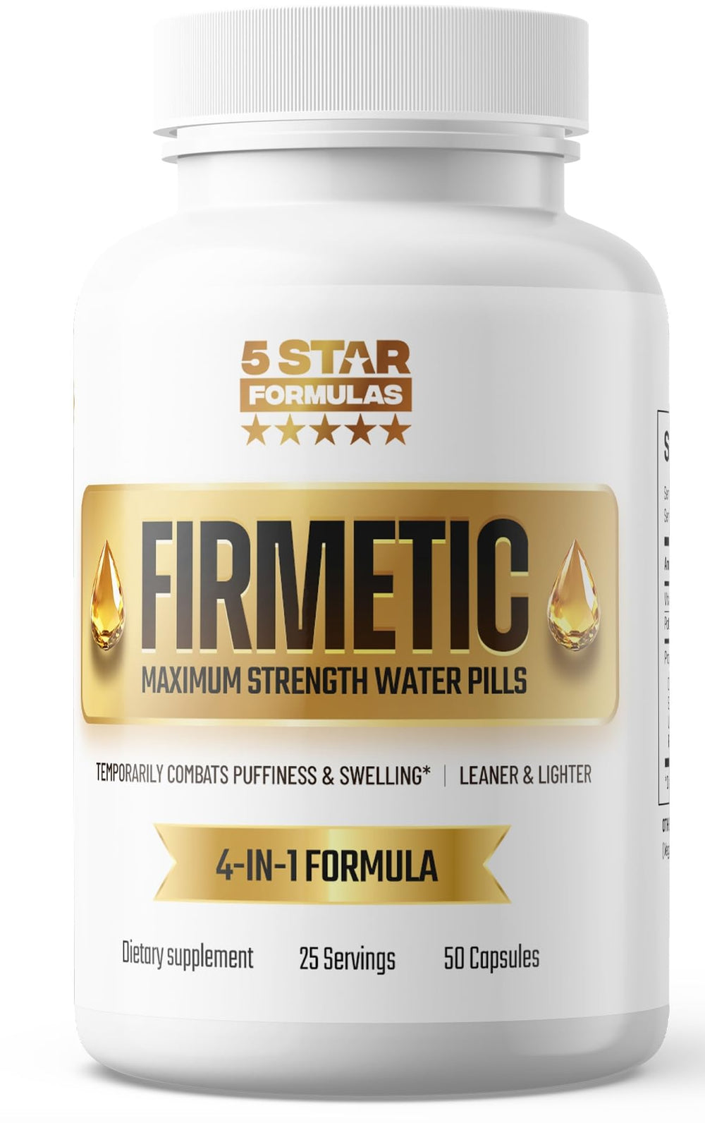 Firmetic bottle front by 5 Star Formulas showing compact fluid balance support