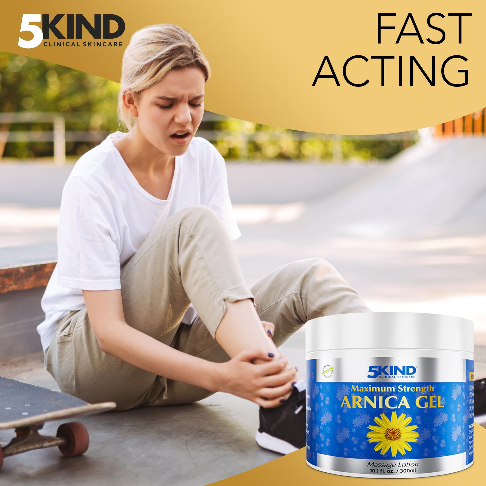 5kind Arnica Gel applied on arm during massage demonstration.