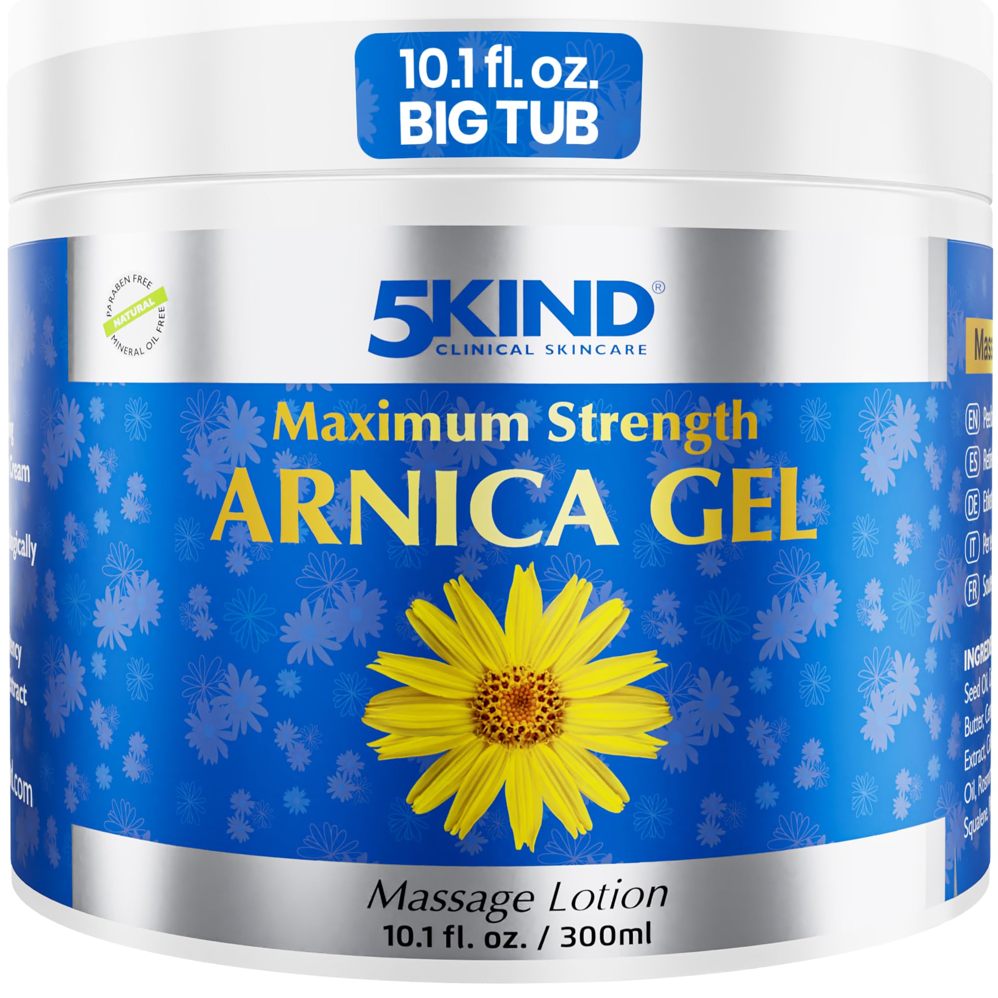 5kind Arnica Gel tube label closeup, highlighting extra strength formula.