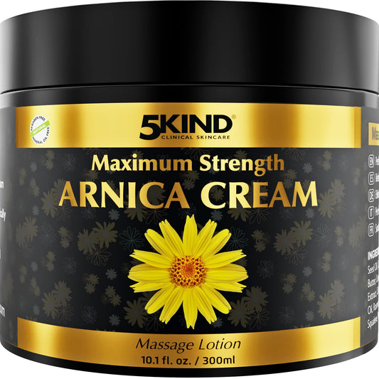5kind Extra Strong Arnica Cream 10oz jar for bruise care and soothing moisturization.