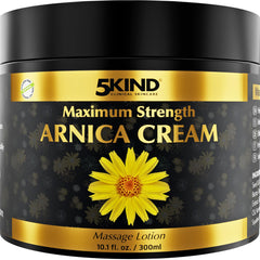 5kind Extra Strong Arnica Cream 10oz jar for bruise care and soothing moisturization.