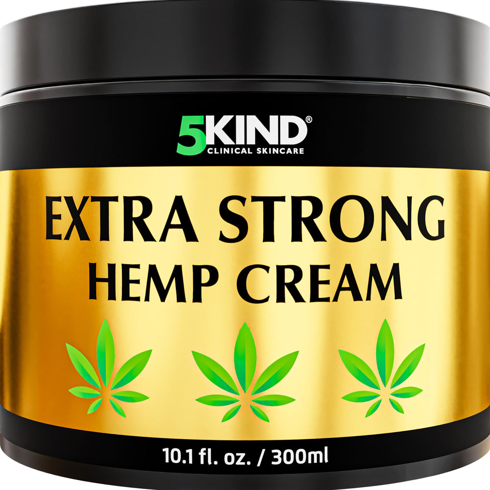 5kind Extra Strong Hemp Cream bottle pour for easy topical massage