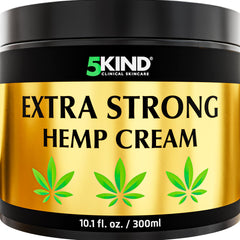 5kind Extra Strong Hemp Cream bottle pour for easy topical massage